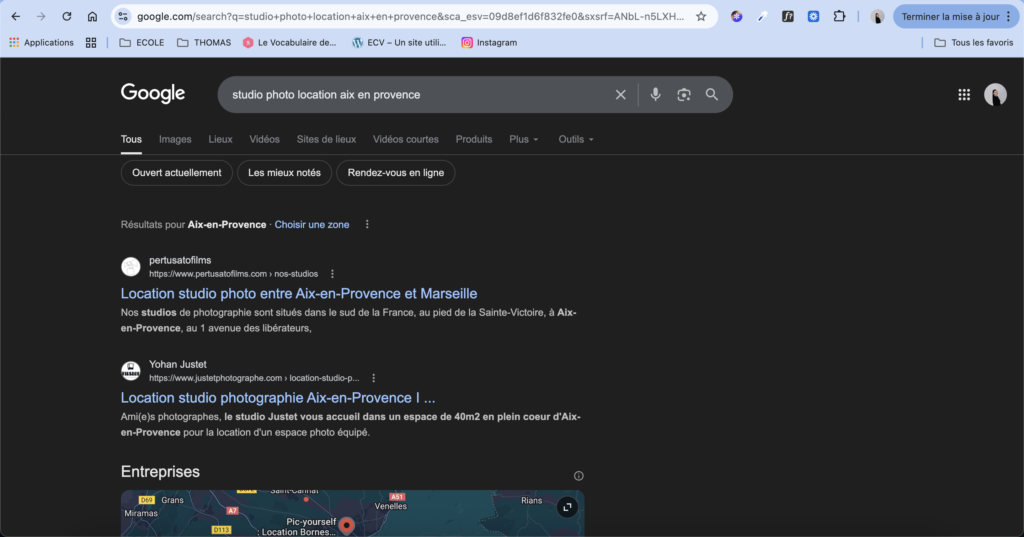 résultat google à la suite d'une requete
