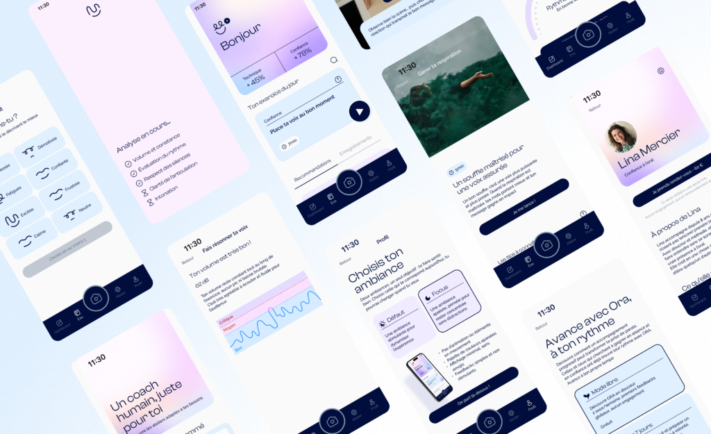 ensemble d'écran de l'application ora